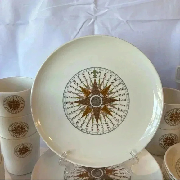 Vintage 80s Melamine Nautical Compass Dishes for Boats, Set of 23 by Monte Carlo - Picture 4 of 6